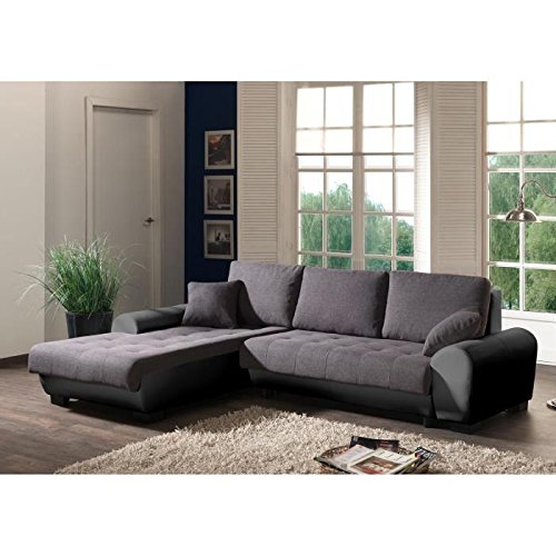 CLoe Canapé angle gauche convertible gris et noir