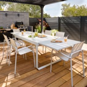  Table de jardin extensible aluminium et verre trempé Aloha blanc Arcane L.190/250 x l.92 x H.75,5 cm code EAN 5404018110662 
