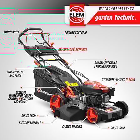 Tondeuse thermique autotractée 144.3cc - 46cm a...