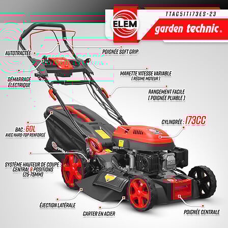 Tondeuse thermique autotractée 173cc - 50.6cm a...