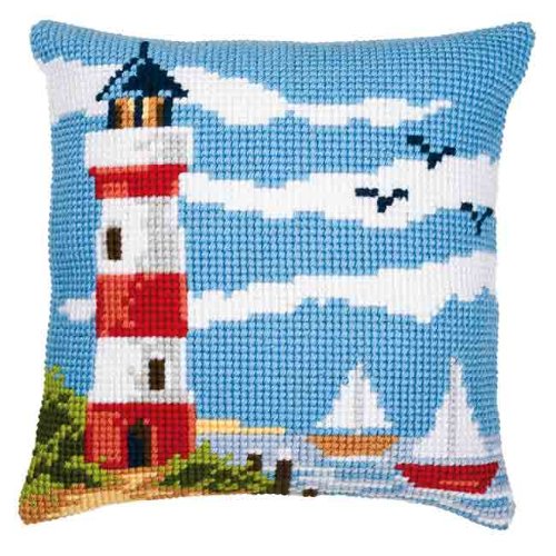 Kit coussin point de croix, paysage phare, mult...