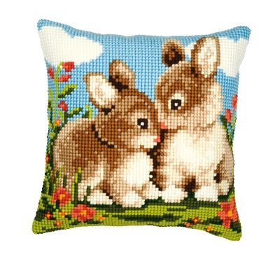 Kit coussin point de croix, lapins, multi-couleurs
