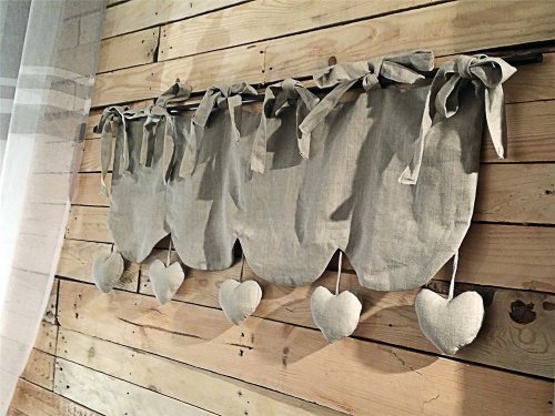 - cantonnière en lin naturel taupe coeurs penda...