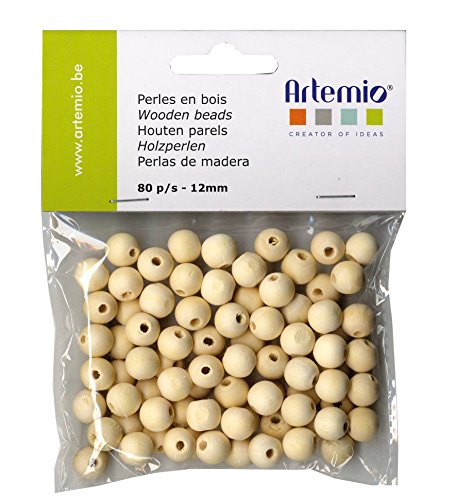 80 pièces 12 mm perles en bois, beige