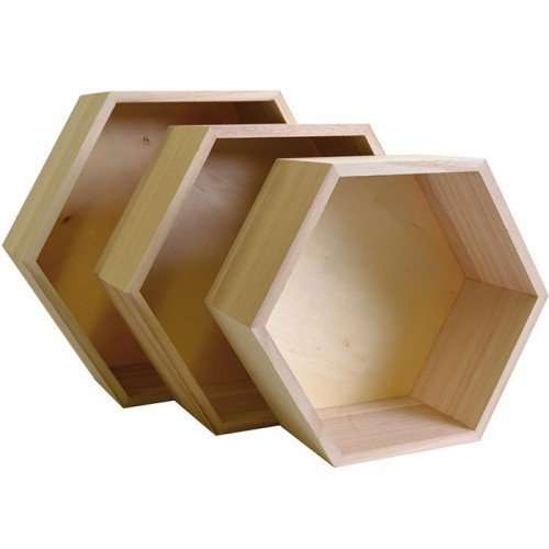3 étagères hexagone en bois