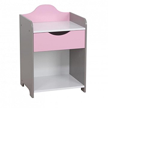 Table de Chevet pour Fille MDF Blanc Rose - Meuble Chevet Enfant Fille 1 Tiroir - H.54 x L.36 x l. 30 cm 5414884001117 Générique