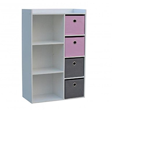 Générique Armoire de Rangement Enfants Fille 3 Niches 4 Tiroirs Rose/Gris - Meuble de Rangement Enfants 3 niches 4 tiroirs Rose/Gris - L.62 x l.29.5 x H.96 cm code EAN 5414884001179 