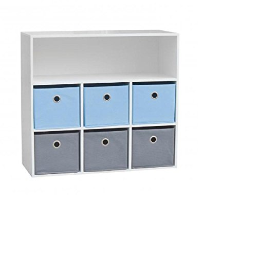 Générique Meuble 6 paniers 1 Niche Garçon TNT / MDF Bleu Gris - Meuble Etagère pour Chambre Enfant 6 Paniers 1 Niche - L.70 x l. 29.5 x H.76 cm code EAN 5414884001186 