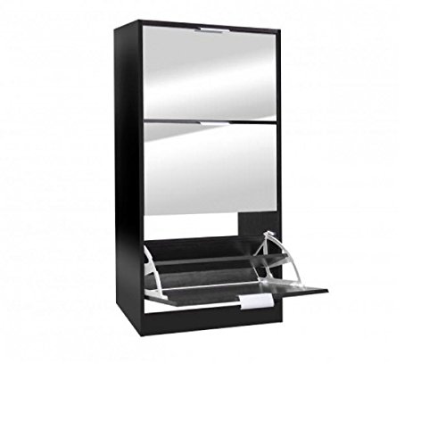 Meuble Range Chaussures Noir avec Miroir à 3 co...