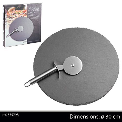 SET PIZZA PLATEAU ARDOISE D30+ROULETTE