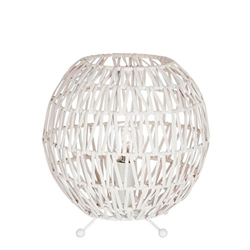 lampe boule métal et rotin blanche 20X20X22CM J...