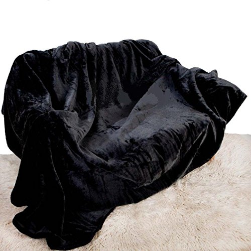 Quality Linen and Towels De Luxe En Peluche douce en fausse fourrure Vison (Convient pour canapé 3 places ou canapé 2 places) Chemin de lit Couvre-lit Couverture -, Polyester, noir, 200 x 240 cm 5425645857898 (5425645857898)