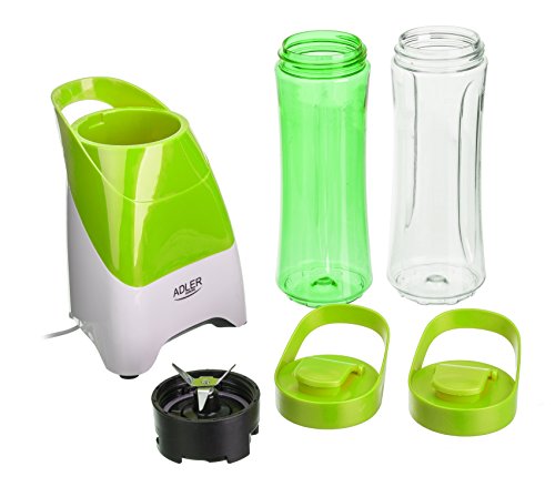 Adler Europe ADLER AD4054g Smoothie maker Blender Mixeur avec 2 gourdes / gobelets / bouteilles de 600 ml et un couteau à légumes | 250 Watt | Machine à smoothie | vert code EAN 5450534342087 