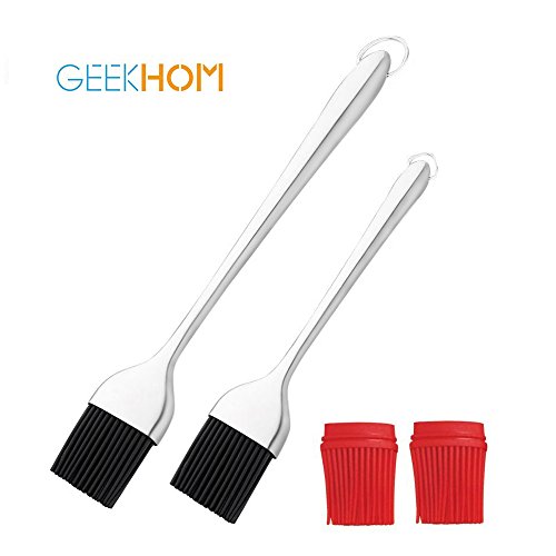 GEEKHOM Brosse à badigeonner pour barbecue geekhom robuste poils en silicone avec poignée en acier inoxydable, 12 Pinceau & 19,1 cm Lot de 2 longues avec 2 têtes de brosse de rechange 5497494745985 (5497494745985)