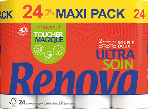RENOVA 24 ROULEAUX DE PAPIER HYGIÉNIQUE BLANC ULTRA SOIN code EAN 5601028035033 