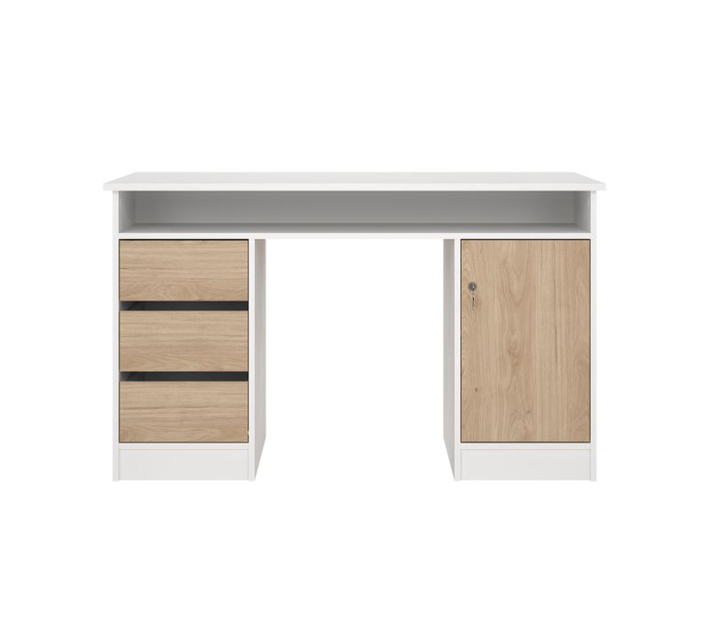  Bureau 3 tiroirs 1 porte CLASS blanc et imitation chêne code EAN 5713035090810 