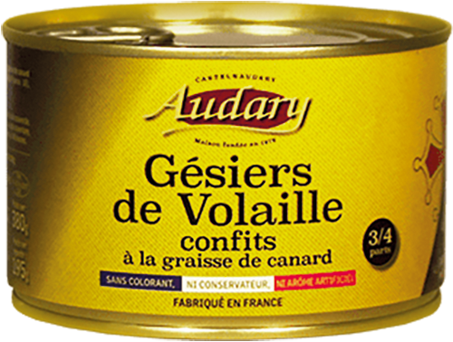 GÉSIERS DE VOLAILLE CONFITS À LA GRAISSE DE CANARD