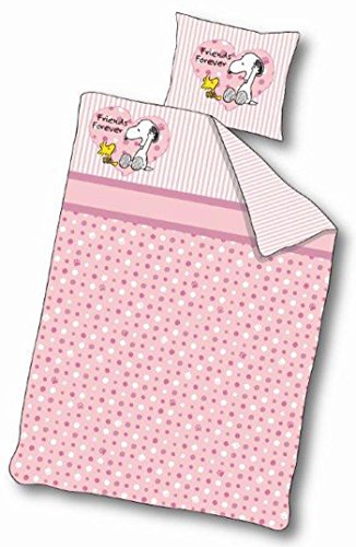 Snoopy Maxi&Mini - SNOOPY LINGE DE LIT PARURE BEBE HOUSSE DE COUETTE 140 x 100 cm + TAIE 40 x 60 cm DÉCO ROSE CHAMBRE BÉBÉ code EAN 5901347220319 