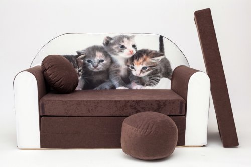 Enfants - Sofa futon 3-en-1 + pouf / tabouret &...