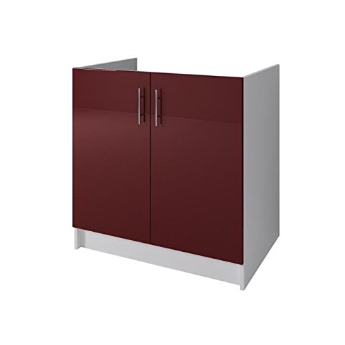 CITY Meuble sous évier 80 cm - Bordeaux laqué