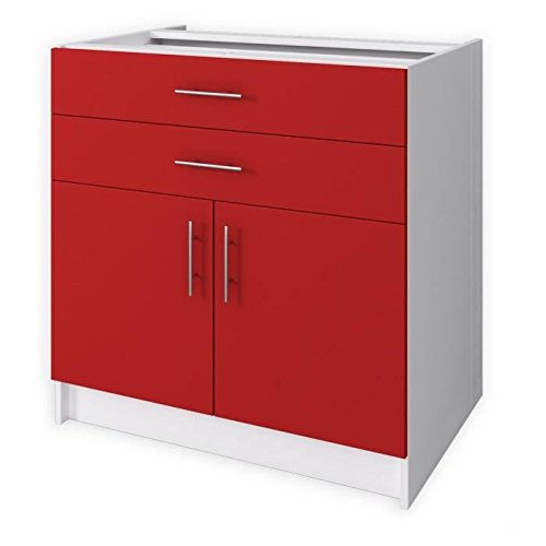 CITY Caisson bas de cuisine 80 cm - Rouge laqué