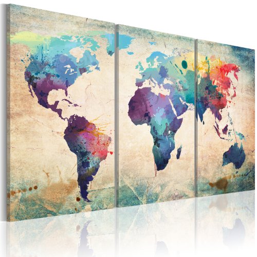 BD XXL Impression sur toile 120x60 cm - 3 Parties - Image sur toile - Images - Photo - Tableau - motif moderne - Décoration - pret a accrocher - Carte du Monde 020113-50 120x60 cm B&D XXL code EAN 5907262703296 