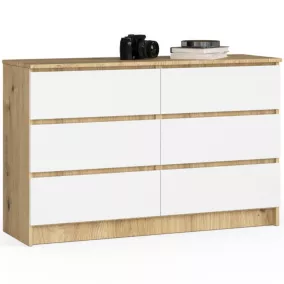  Commode AKORD K120 Chêne Artisan 120 cm 6 tiroirs façade Blanche 120x40x77 cm code EAN 5907504382241 