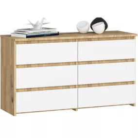  Petite Commode AKORD CL100 Chêne Artisan 100 cm 6 tiroirs façade Blanche 100x35x57 cm code EAN 5907512217641 