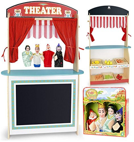 Jouet 3in1: Marché et théâtre de bois + 4 mario...