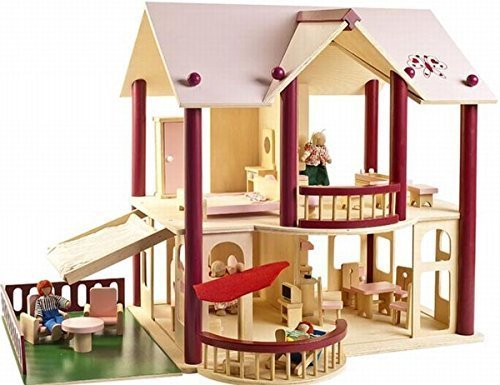 Maison de poupées avec une terrasse et poupées ...