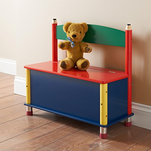 eShop4U Enfant Crèche Salle de jeu-Banc de rangement Crayon Style Multicolore/vert/jaune/Orange Bleu marine-Décoration en bois massif 5934809820987 (5934809820987)