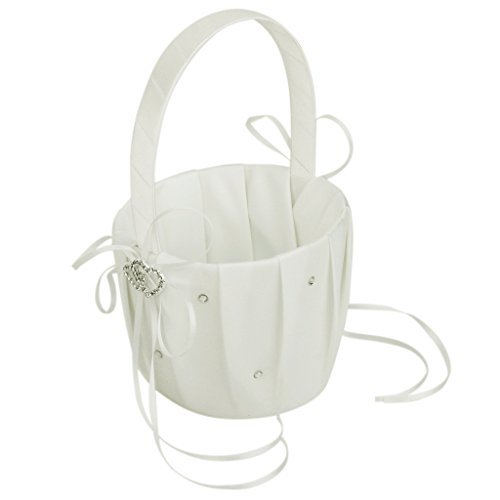 Satin fleur de mariage fille Panier double cœur...