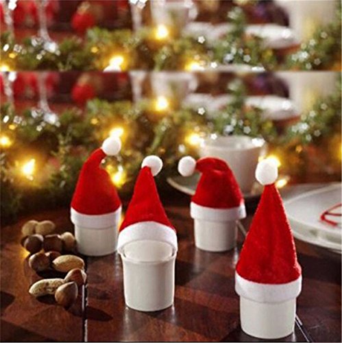 10 pcs rouge père noël verre à vin chapeau verr...
