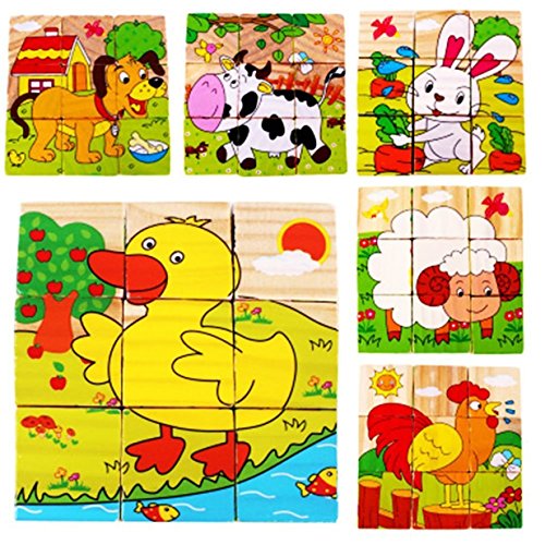 Puzzle en bois cubes jeux d'animaux bébé jouets...