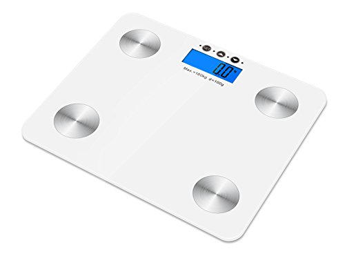 Kabalo Blanc 180 kg capacité électronique numérique multi-function graisse corporelle, la composition corporelle, de l'eau, muscles, os, calories, imc analyser, élégant échelle de salle de bains, avec rétro-éclairage bleu. piles comprises! code EAN 6025717870436 