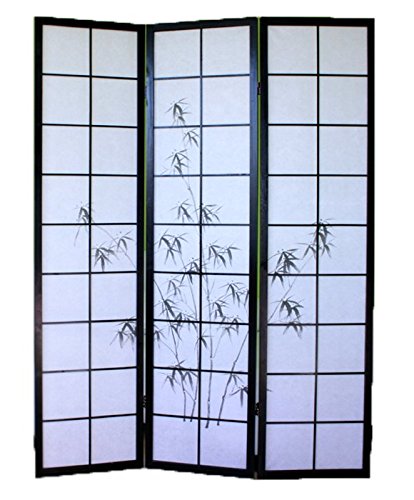Paravent japonais en bois noir avec dessin bamb...