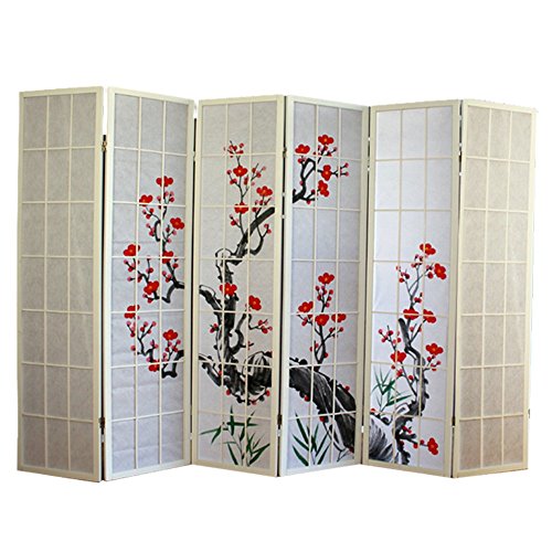 Paravent en bois avec fleur de cerisier blanc d...