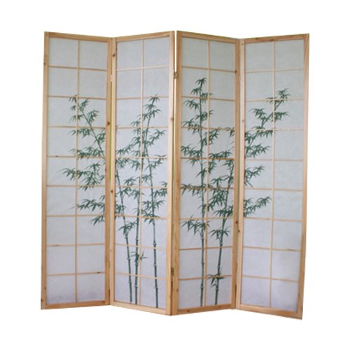 Paravent japonais en bois naturelle dessin bamb...