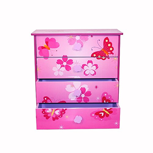 Commode enfants de 4 tiroirs en bois avec motif...