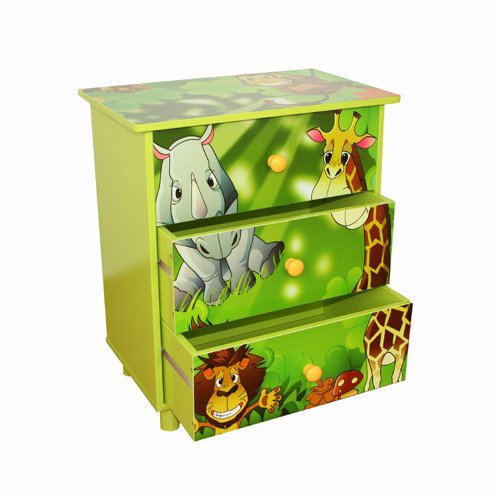 Commode enfants de 3 tiroirs en bois avec motif...
