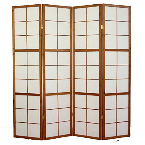 Paravent japonais Shoji en bois brun foncé de 4...