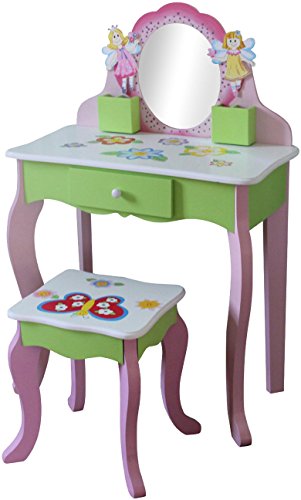 Coiffeuse et tabouret enfant Rose. Motifs papil...