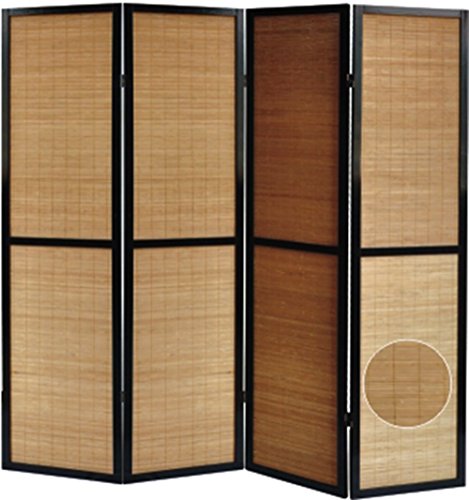 Paravent en bois noir et bambou de 4 pans -PEGANE-