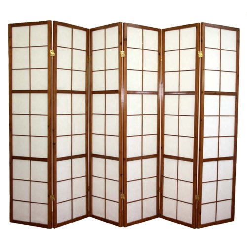 Paravent japonais Shoji en bois brun foncé de 6...