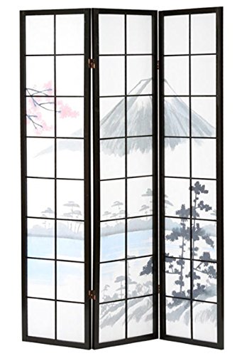 Paravent bois noir Fuji 3 pans, 132 x 176 x 2cm...