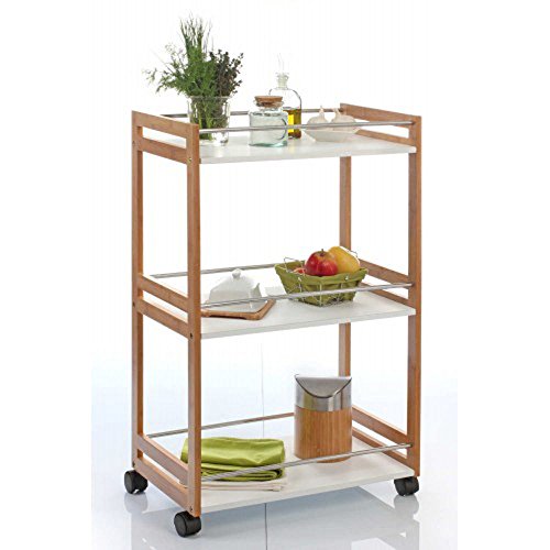 Desserte de cuisine à roulettes blanc en bambou...