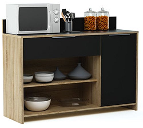 Meuble desserte en bois 1 porte, 1 tiroir et 2 ...