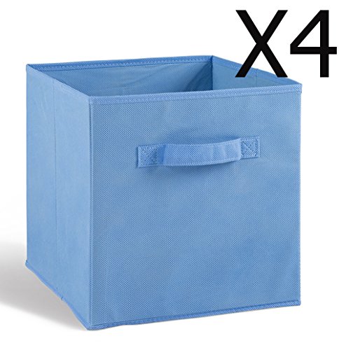 Lot de 4 tiroirs de rangement en tissu bleu cla...