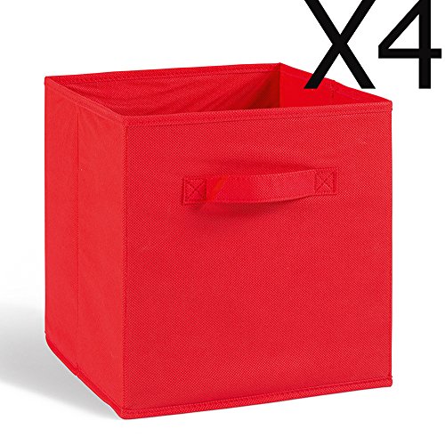 Lot de 4 tiroirs de rangement en tissu rouge, 2...