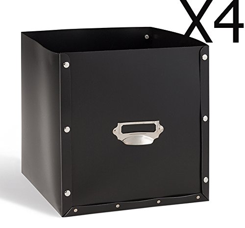 Lot de 4 tiroirs en PP noir, 27x27x28cm -PEGANE-